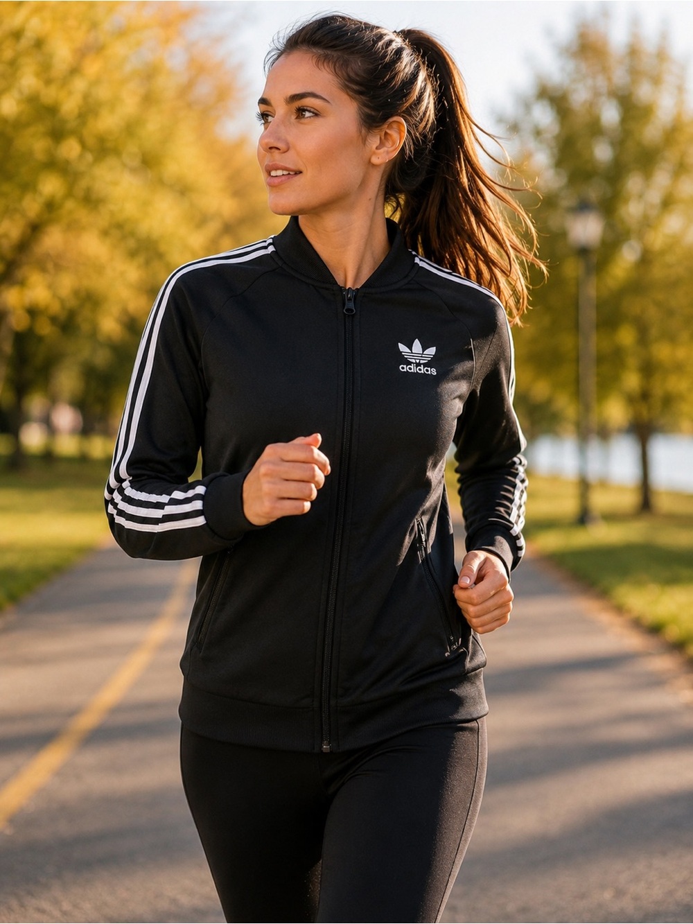 Adidas Originals Women’s Black Trefoil Track Jacket Full Zip